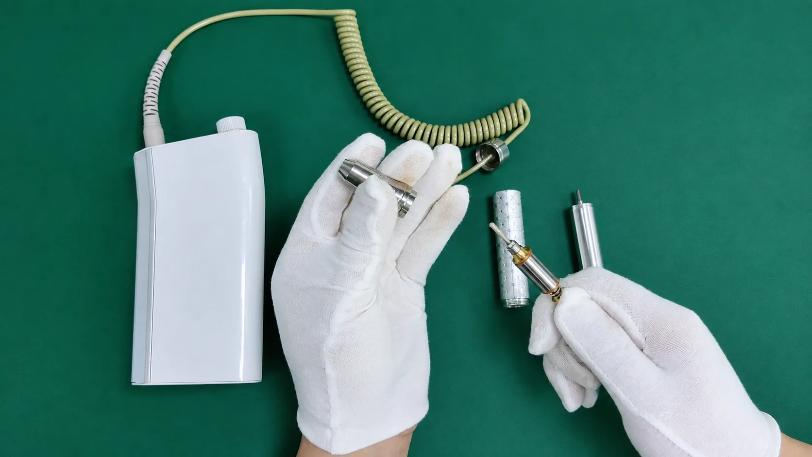 Detailed view of internal mechanical and electrical components of 24V brushless grinder handpiece